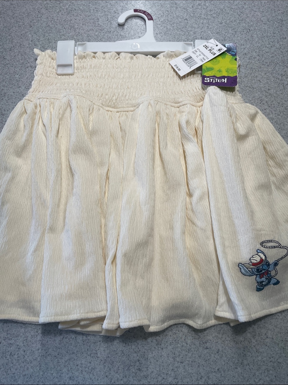 Disney Cream Smocked Waist Circle Skirt with Stitch Embroidery